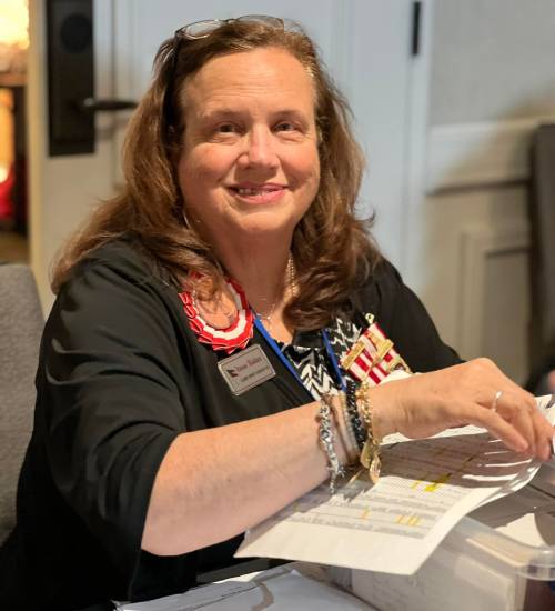 A woman in a library